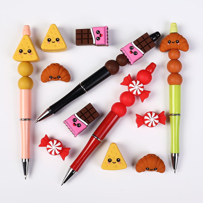 3D Yummy Dessert Food Series Silicone Focal Beads, Croissant Cheese Chocolate Candy
