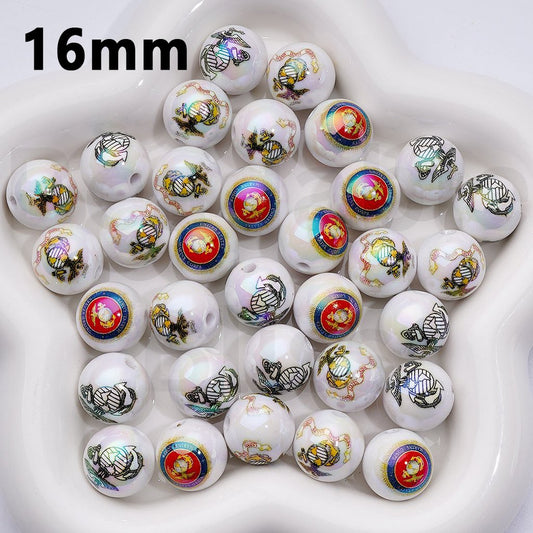 UV Coating USA America Marine Cor Acrylic Beads, 16MM, Random Mix