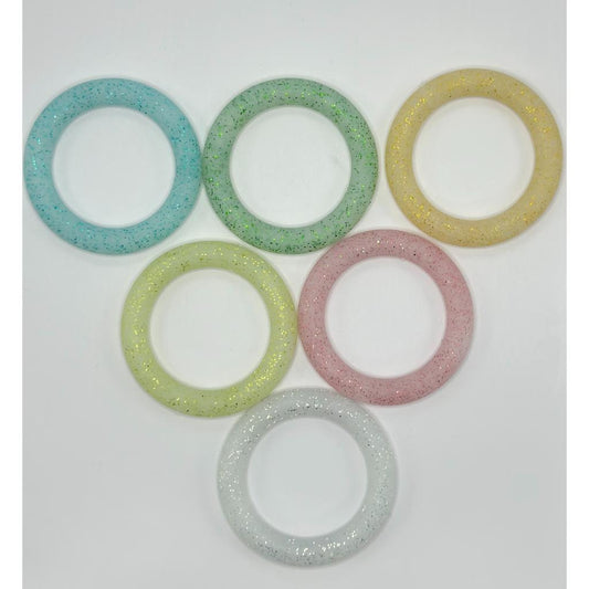 Soft Silicone Ring Frame Bead with Glitters, Round Car Hanger Charm Loop 65mm