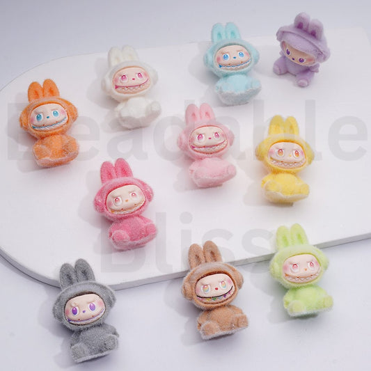 Cute Flocked Fluffy Labub Po Mar Pendants Pen Topper Acrylic Beads, 38*26MM, Random Mix