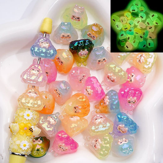 UV Coating Luminous Glossy Double Color Totor Cat Acrylic Beads, Around 18*18MM, Random Mix