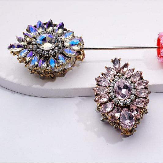 Fantastic Fancy Gold Alloy Oval Flower with Shiny Rhinestones Clay Beads, Around 38*28*23MM