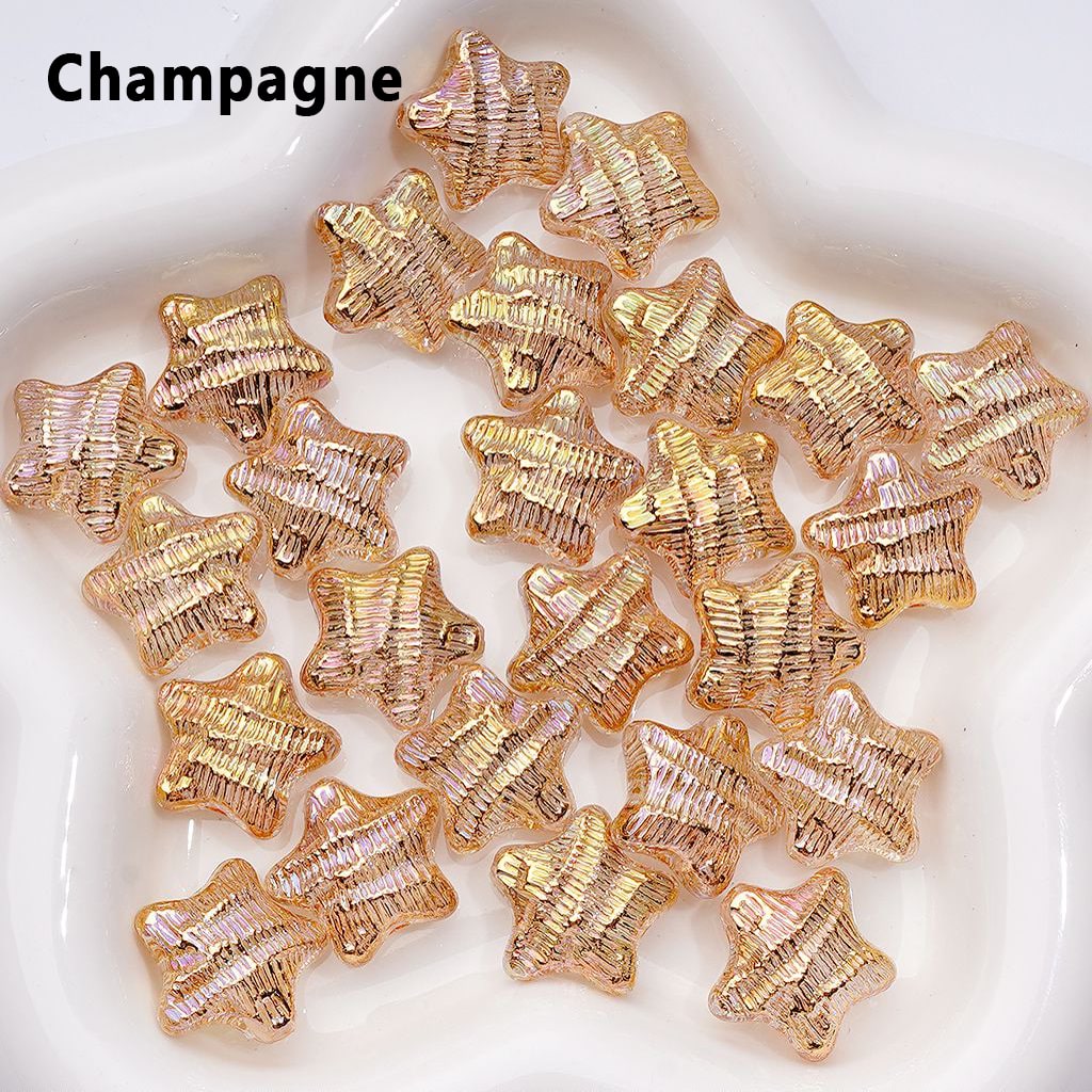 UV Coating Shiny Multi-Color Concave Stripes Five-Pointed Star Acrylic Beads, Around 19MM