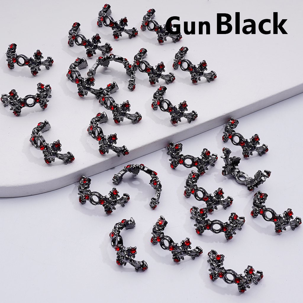Gold Silver Gun Black Alloy Cross with Black Red Rhinestones Bead Cage Cap, 20MM