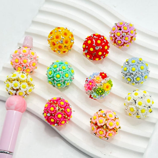 Metal Alloy Beads with Small Flowers, Silver Pins with Rhinestones, 20mm, ZY