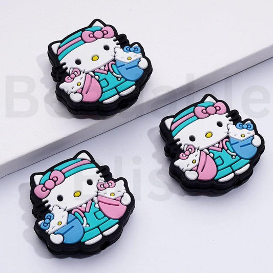 Doctor Nurse HK Kitten Holds Two Cute Baby Kitten Silicone Focal Beads