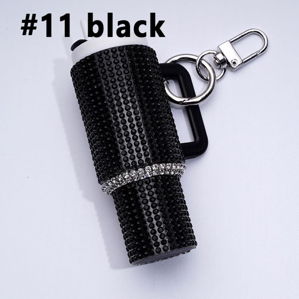Bling Bling Colorful Rhinestones Mini Tumbler Chapstick Holder, Stanley Keychain Chapstick Holder, Size 10*5*3cm