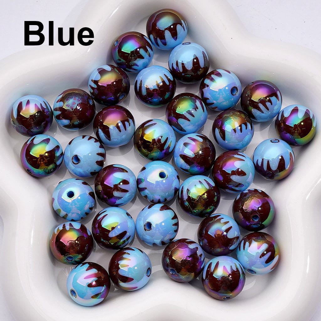 UV Coating Chocolate Prints Round Acrylic Beads in Solid Color, 16MM