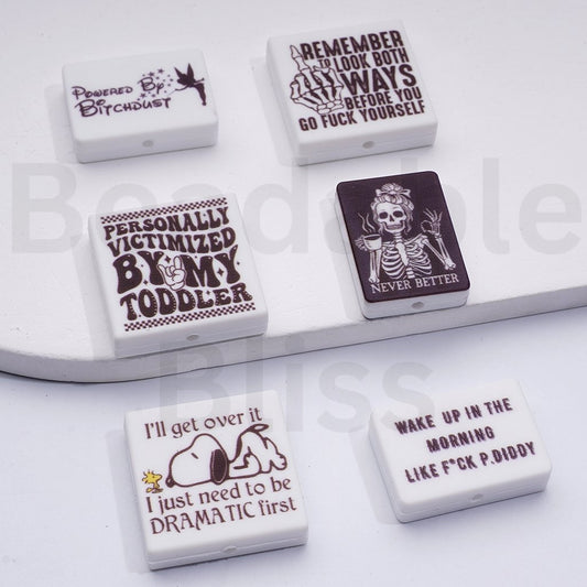 Bad Curse Words Sentences Series Silicone Focal Beads, Random Mix