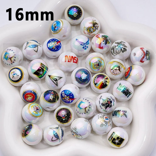 UV Coating USA America Arm Nav Air Forc Nas Marine Cor Space Forc Coast Guar Acrylic Beads,16MM, Random Mix