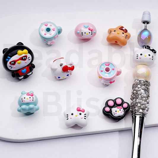 Cute Hand Painted Hell Kitt Cup Star Paw Prints Acrylic Beads Mix