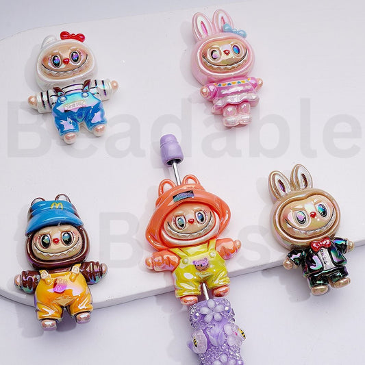 UV Coating Cute Labub Po Mar Acrylic Beads, 45*33MM, Random Mix