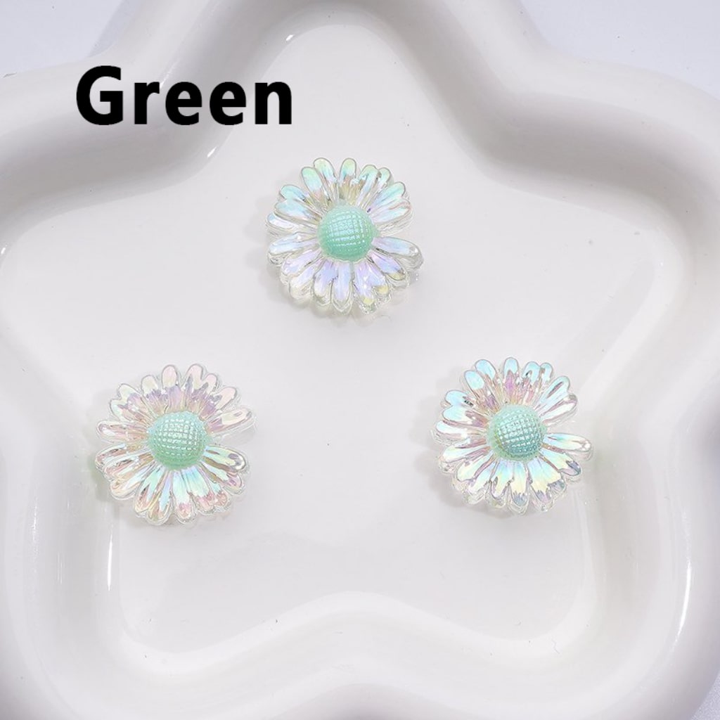 UV Coating Clear Colorful Flower Bellis Perennis Daisy Acrylic Beads, Around 24*10MM
