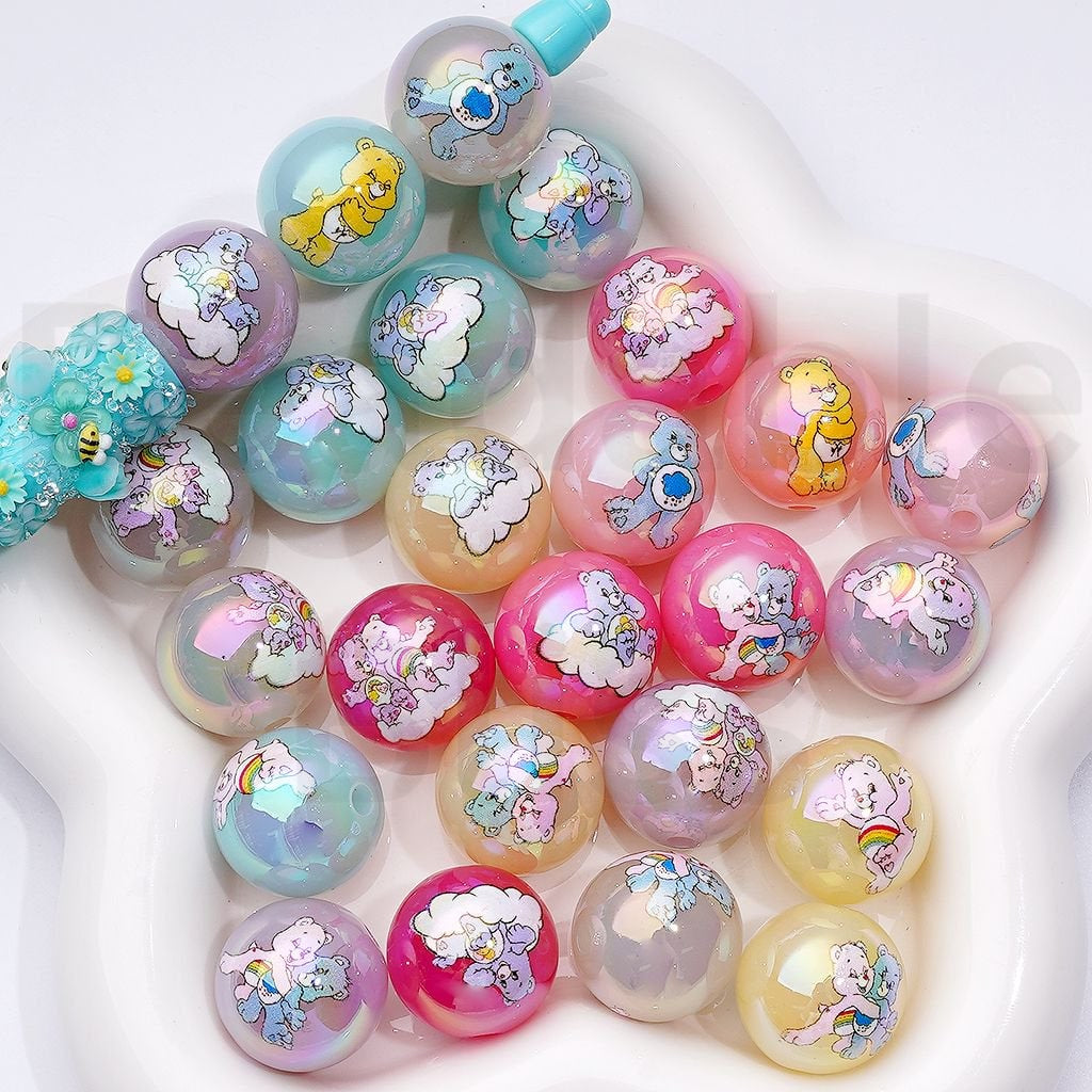 Large UV Coating Cute Care Bea Jelly Color Round Acrylic Beads, 20MM, Random Mix