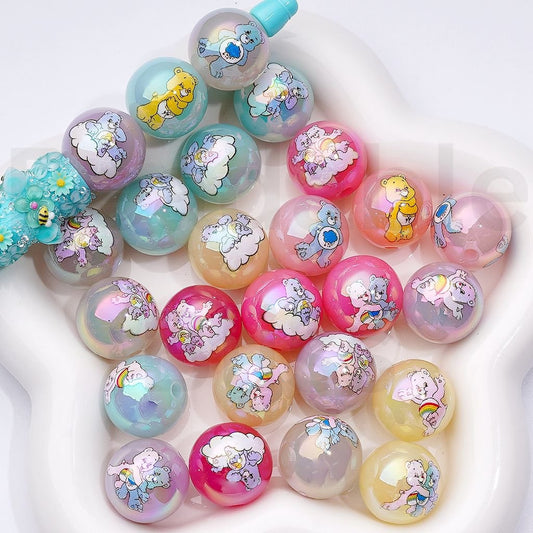 Large UV Coating Cute Care Bea Jelly Color Round Acrylic Beads, 20MM, Random Mix