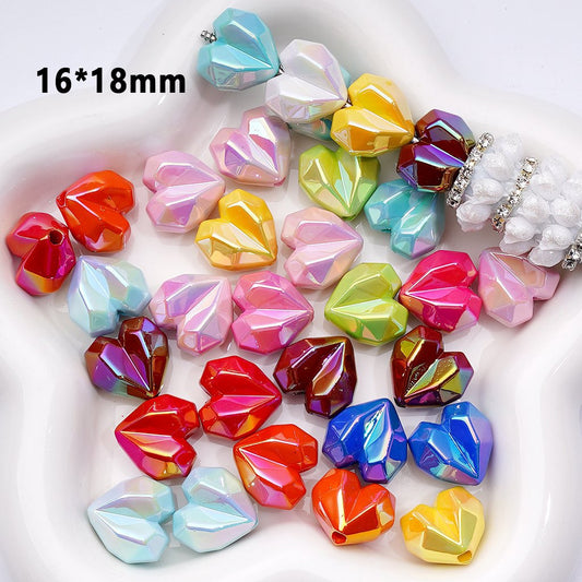 UV Coating Geometric Polyhedron Hearts Acrylic Beads, Around 16*18MM