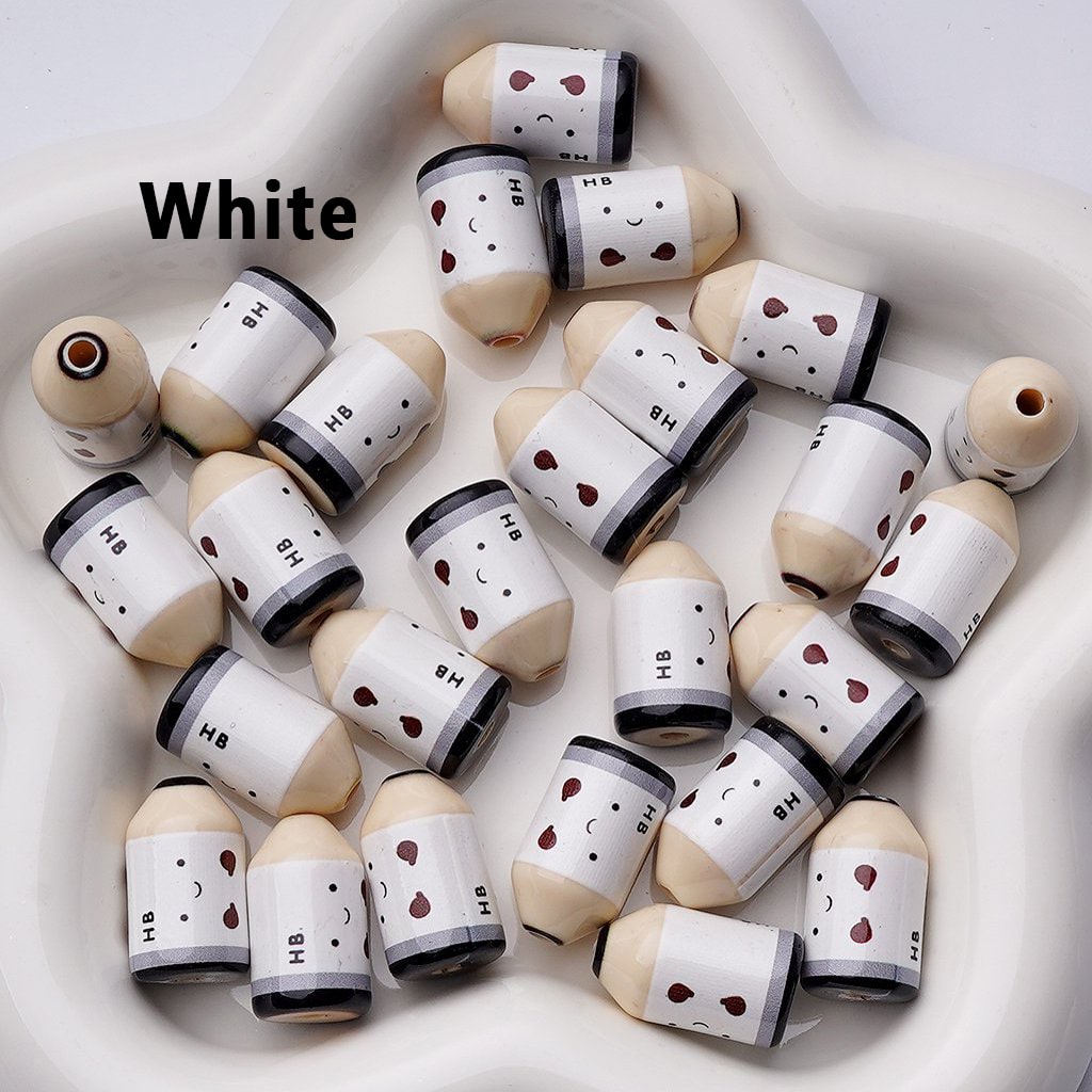 Multi Single Color & Random Mix Color Cute Smile Face HB Pencil Acrylic Beads, Around 12*21MM
