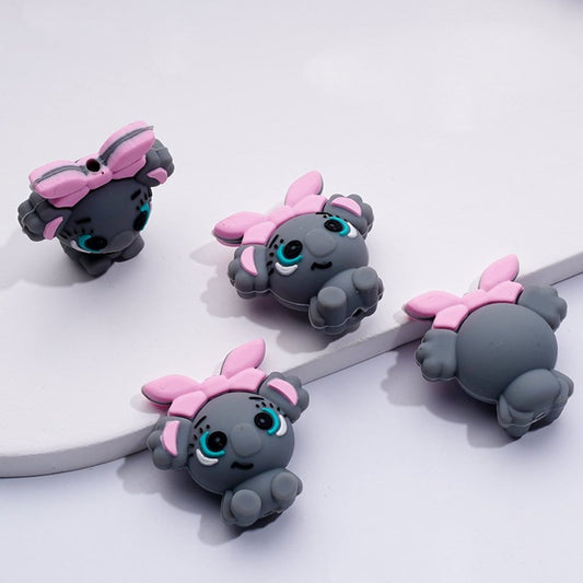 3D Little Koala with a Pink Bow Silicone Focal Beads