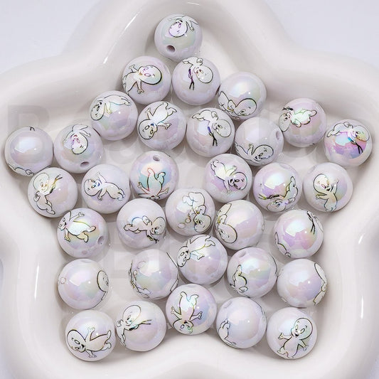 UV Coating Movie Caspe White Round Acrylic Beads, 16MM, Random Mix