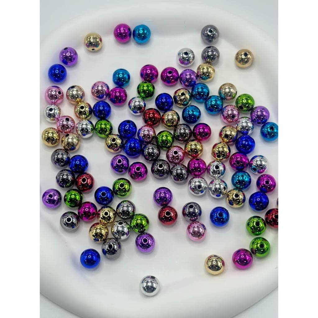 メタリックなアクリルビーズ 各サイズランダムミックス、8mm 10mm 12mm 14mm