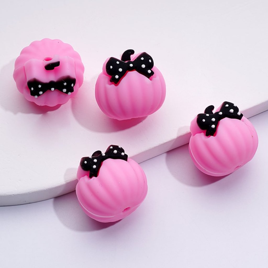 3D Mini Cute Pumpkin with Bows Halloween Silicone Focal Beads