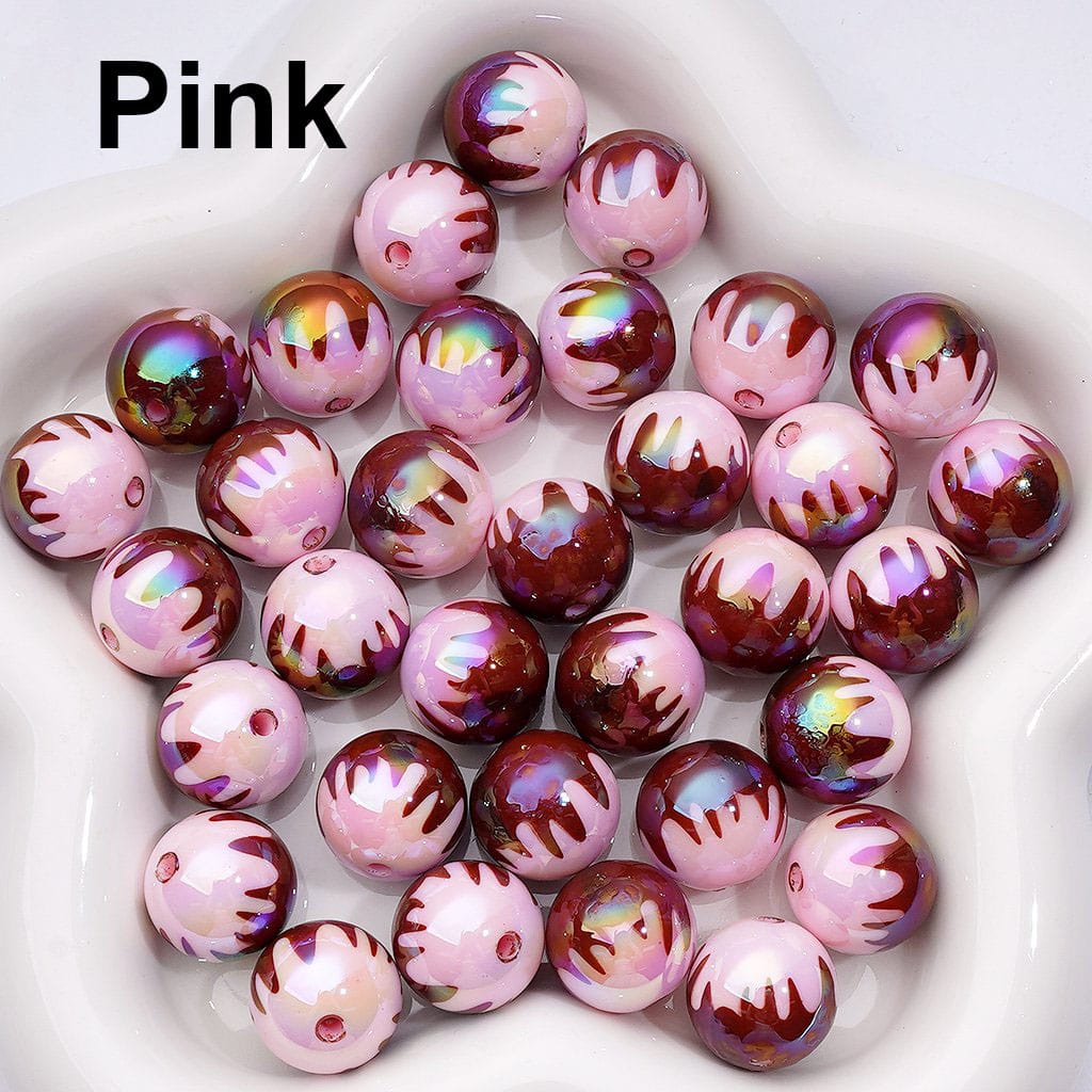 UV Coating Chocolate Prints Round Acrylic Beads in Solid Color, 16MM