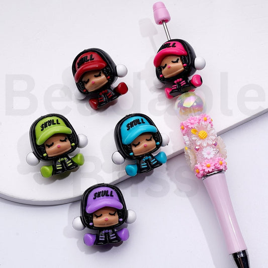 Cute Fashion Girl Skull Pand Series Pop Mar PVC Soft Rubber Beads, Around 28*30MM, Random Mix