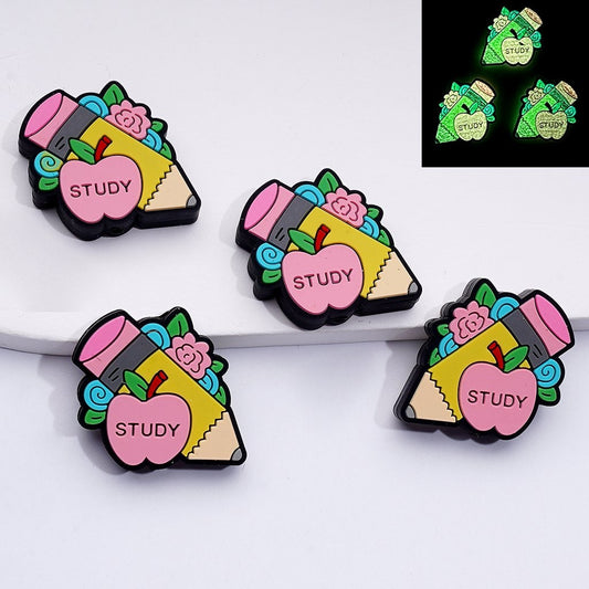 Luminous Cute Pink Apple Flower Pencil Study School Teacher Silicone Focal Beads