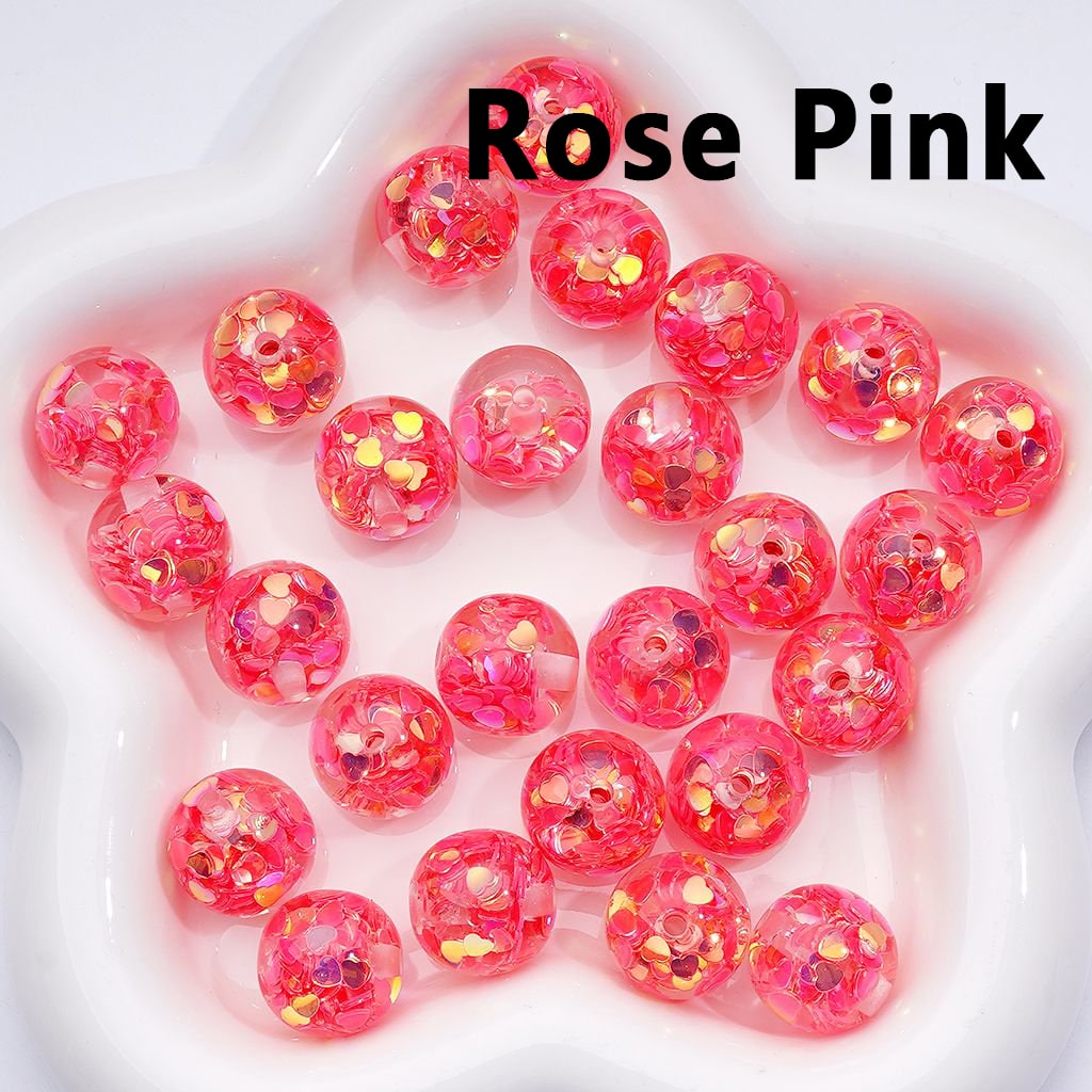 UV Coating Multi-Color Shiny Heart Flakes Inside Round Acrylic Beads, 16MM