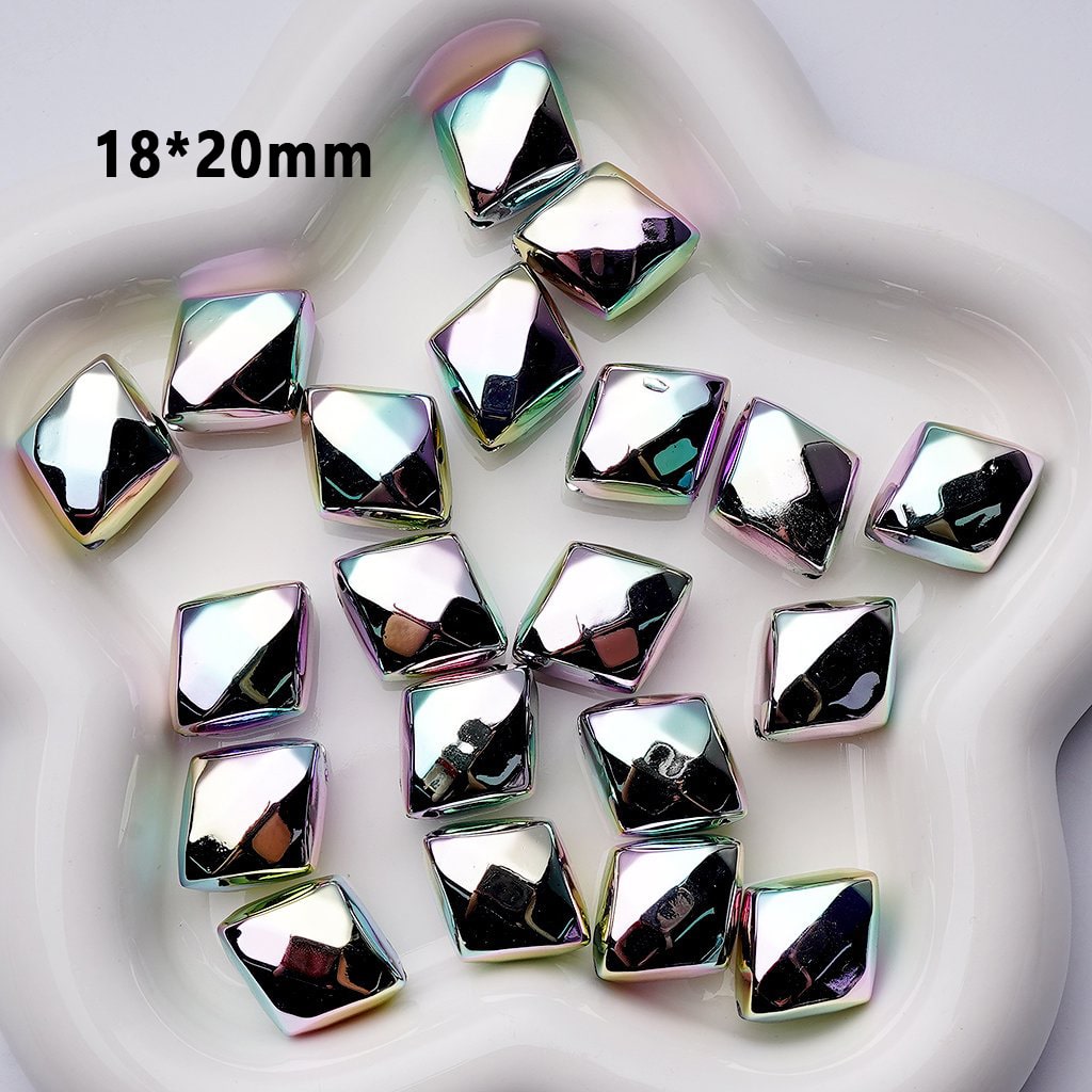 Laser Galaxy Iridescent Holographic Metallic Silver Color Rhombus Acrylic Beads, Around 18*20MM