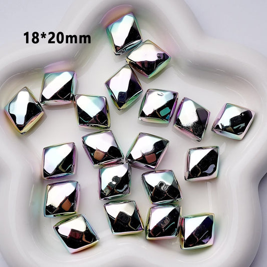 Laser Galaxy Iridescent Holographic Metallic Silver Color Rhombus Acrylic Beads, Around 18*20MM
