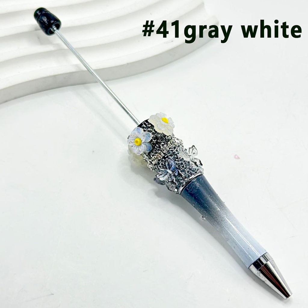 シュガーラップビーズペン（グラデーションカラー、樹脂製小花、蝶、透明ラインストーン付き）