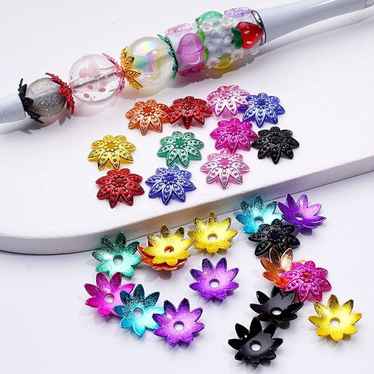 Multi-Color Metal Eight-Petaled Flower Shape Bead Cage Cap, 15MM, Random Mix