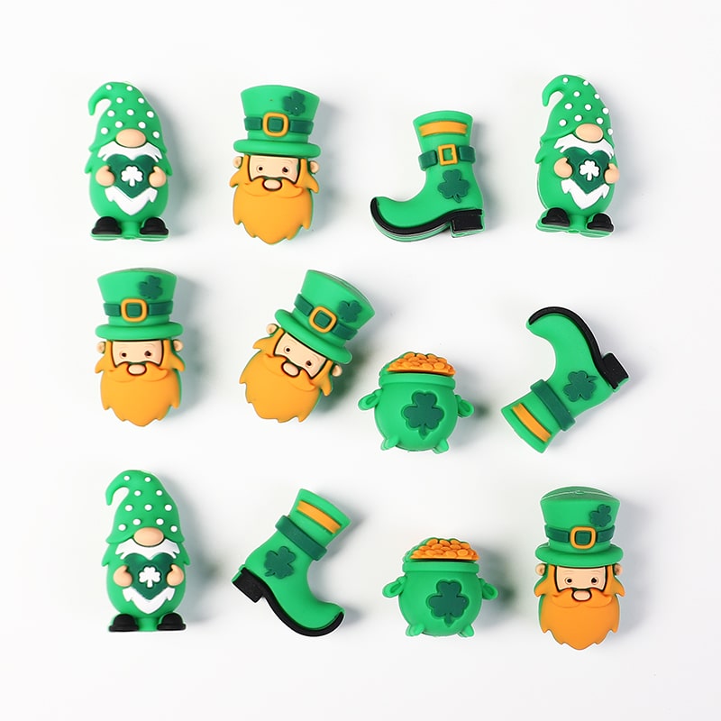 Silicone Focal Beads 3D Gnome Saint Patrick's Day Lucky Clover Series with Elf Boot Dwarf