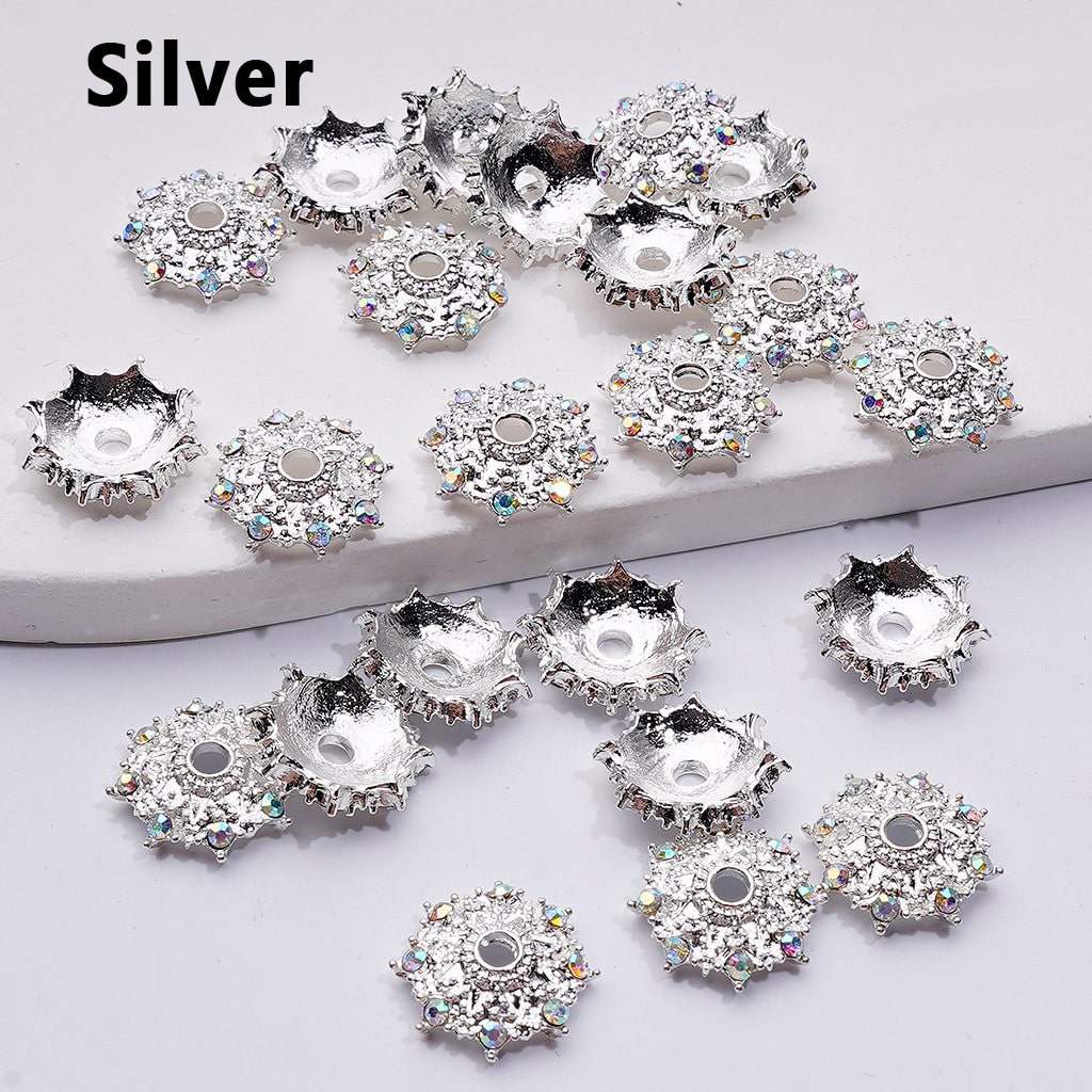 Gold Silver Gun Black Alloy Snowflakes Shape Spacer with AB Rhinestones, 14MM