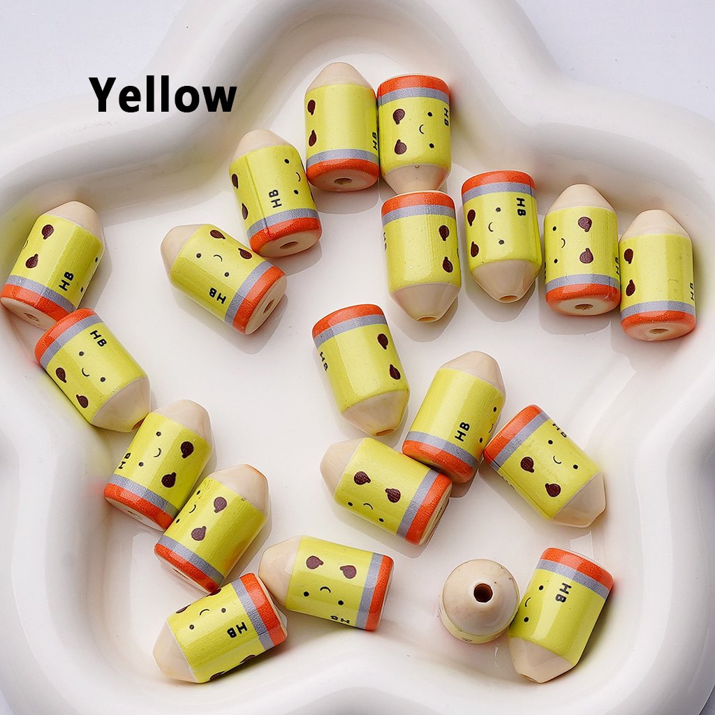 Multi Single Color & Random Mix Color Cute Smile Face HB Pencil Acrylic Beads, Around 12*21MM