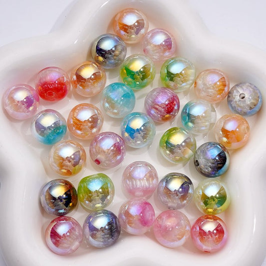 UV Coating Glossy Clear Ombre Color Round Acrylic Beads Crackle Inside, 16MM, Random Mix