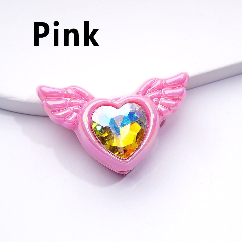 UV Coating Shiny Hearts with Angel's Wings Acrylic Beads K9 Rhinestones Inside, Around 40*26MM