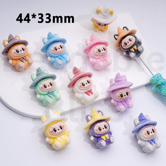 Cute Fluffy Fuzzy L-B-B Monster with Magic Hat Acrylic Beads, Around 44*33MM, Random Mix
