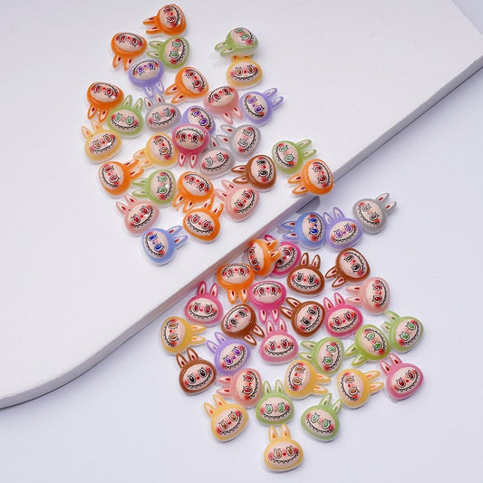 Mini Cute Labub Head Pop Mar Charms for Jewelry Accessories Rhinestones Adding, Around 10*12MM