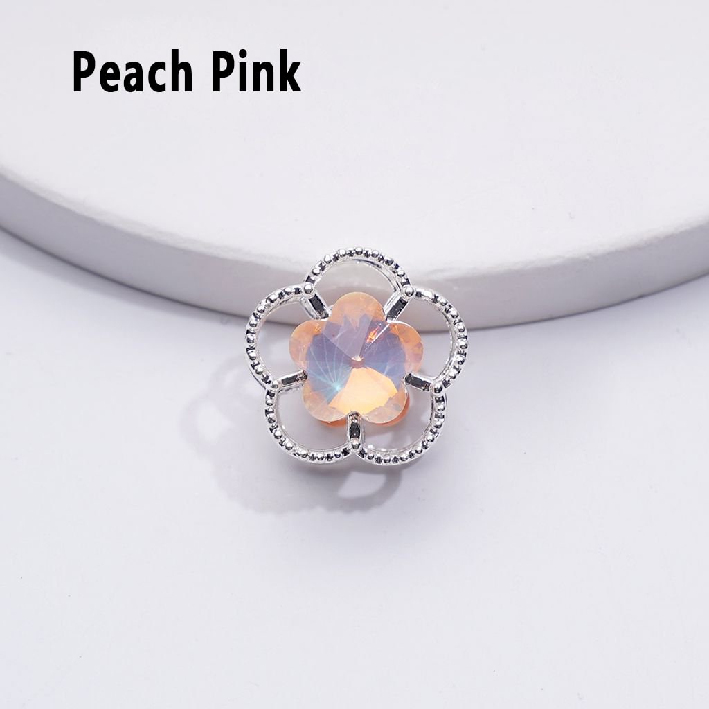 Exquisite Fancy Silver Alloy Five-Petaled Flowers Beads with Multi-Color Shiny Rhinestones, Around 17MM