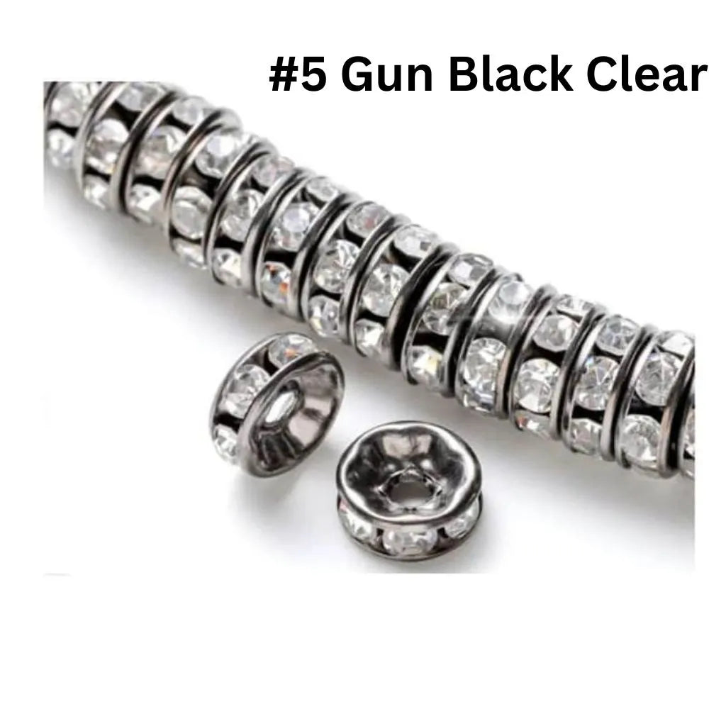 Straight Flat Round Metal Spacers with Rhinestones in Solid Colors, 10mm