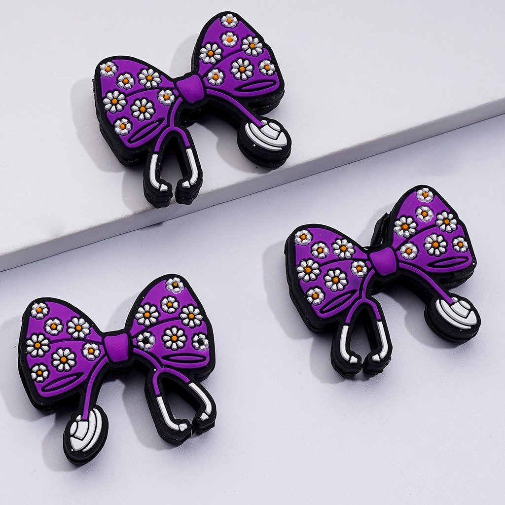 Cute Bowknot with Mini Flowers Stethoscope Nurse Hospital Silicone Focal Beads