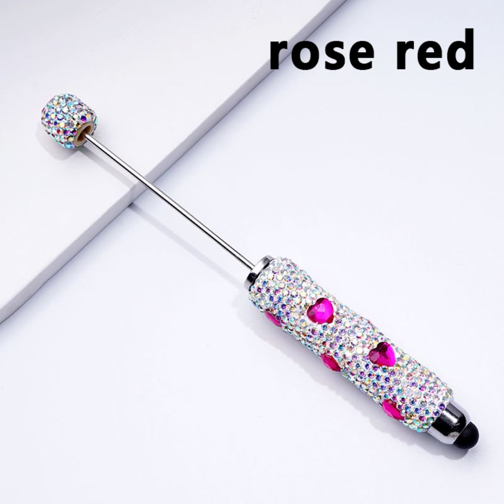 Beadable Clay Stylus Pens with Colorful Heart Rhinestones Mini AB Rhinestones Covered the Entire Pen