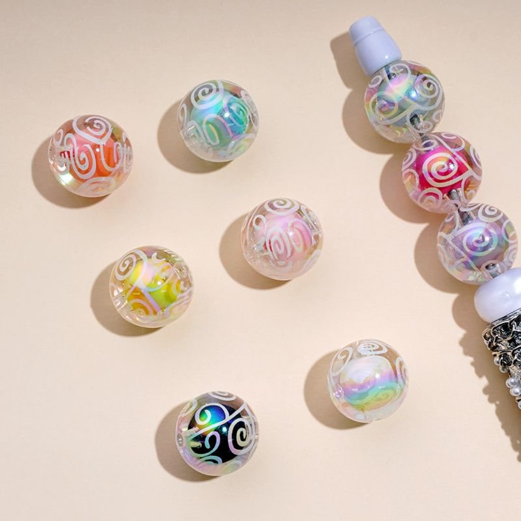 UV Coating Clear Acrylic Beads with White Pattern Small Colorful Balls ...