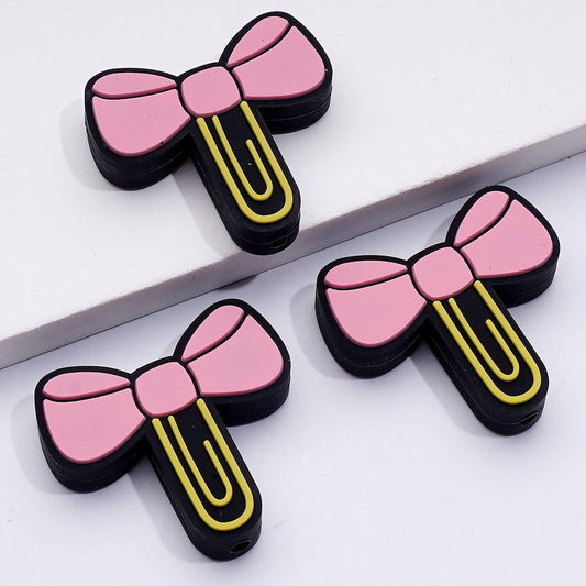 Luminous Pink Cute Bowknot Paper Clip Silicone Focal Beads