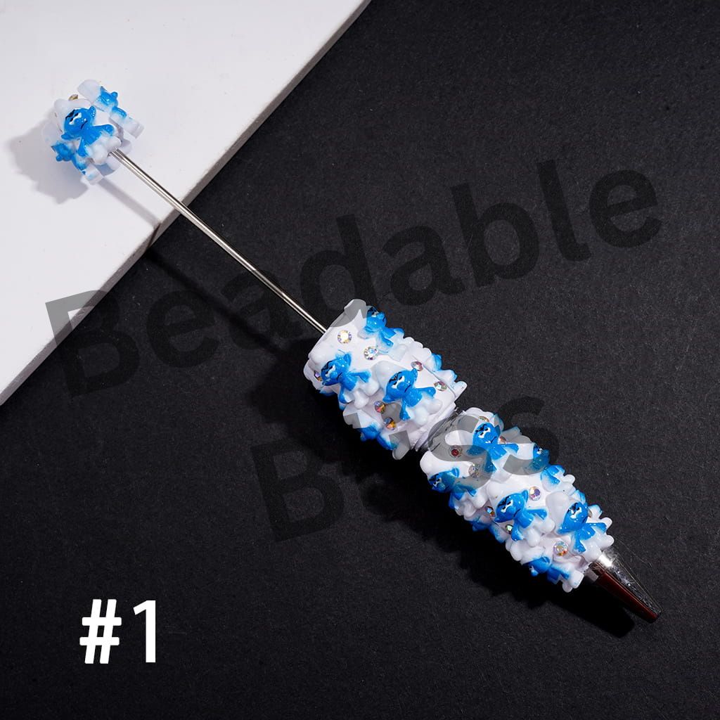 Beadable Clay Pens with Blue Elf Character Series & AB Rhinestones