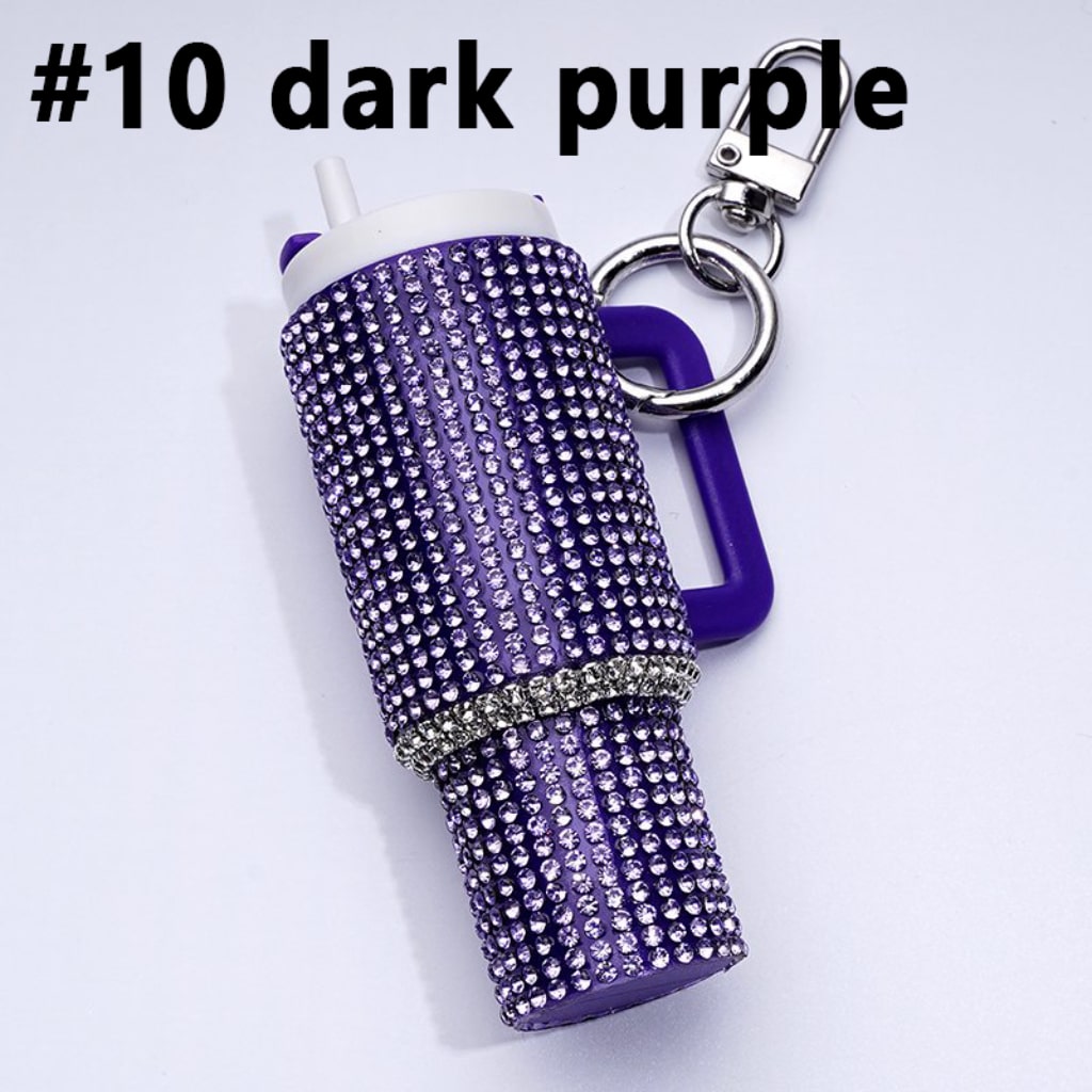Bling Bling Colorful Rhinestones Mini Tumbler Chapstick Holder, Stanley Keychain Chapstick Holder, Size 10*5*3cm