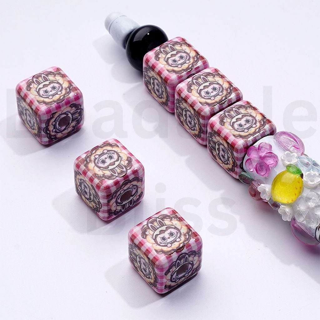 Cute L-B-B Monster Pop Mar Cube Square Acrylic Beads, Around 15MM