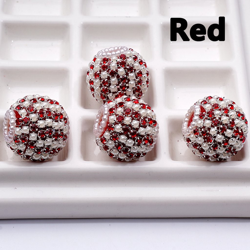 Multi-Color Shiny Rhinestones White Pearls Round Acrylic Beads, 20MM